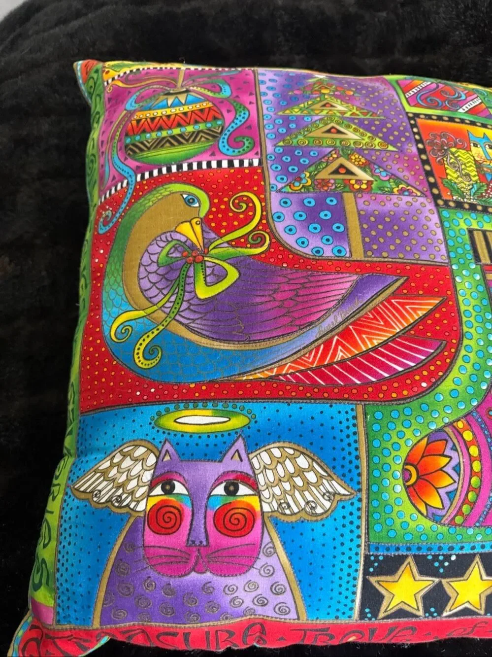 VTG Bountiful Blessings Laurel Burch Clothworks Fabric Red Cats pillow
